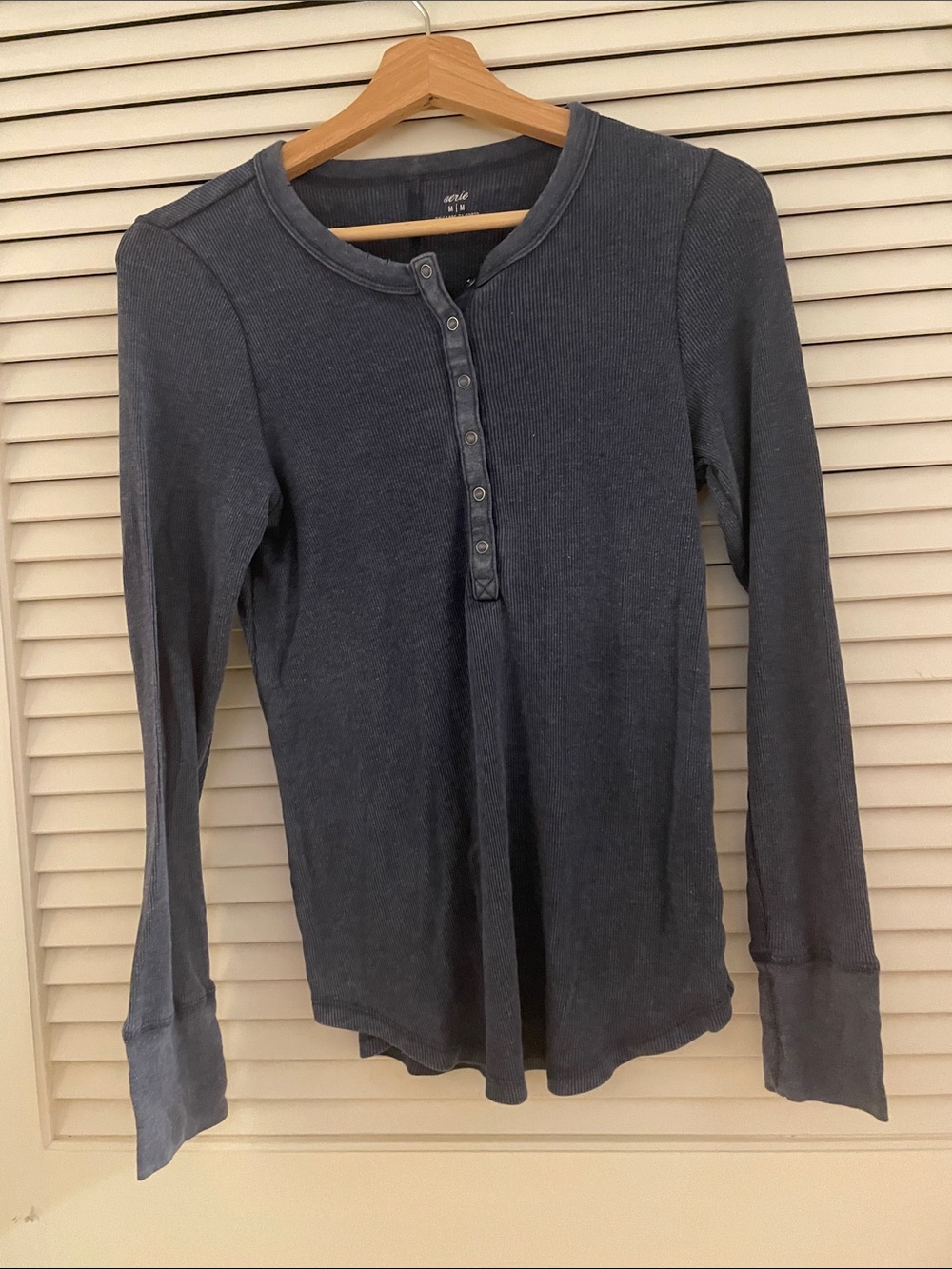 Aerie Long Sleeve Henley Top in Charcoal Blue